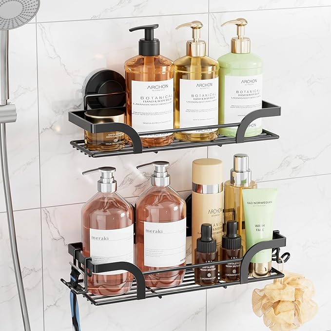 TAILI Shower Caddy Suction Cup 2 Pack, Heavy Duty Bathroom Basket, Bath Shelves for Inside, Stainless Steel Shower Holder for Bathroom Storage & Home Decor,Black