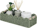 CubesLand Toilet Paper Storage Basket Scalloped Edge Home Decor Green Basket, Living Room Cozy Decor, Paper Rope Small Baskets for Over Toilet Storage Shelf, End Table, Shelves, with 2 Wooden Handles