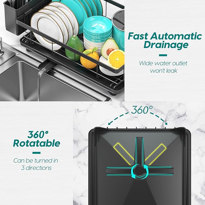 MERRYBOX Dish Racks for Kitchen Counter, 2025 Upgrade Large Sink Dish Drying Rack with 3-Compartment Utensil Holder 16.8" D x 13" W x 5.71" H
