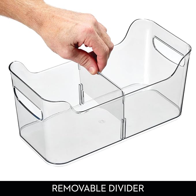 iDesign Divided Fridge Organizer Bin with Handles - Refrigerator or Freezer Bin - Clear