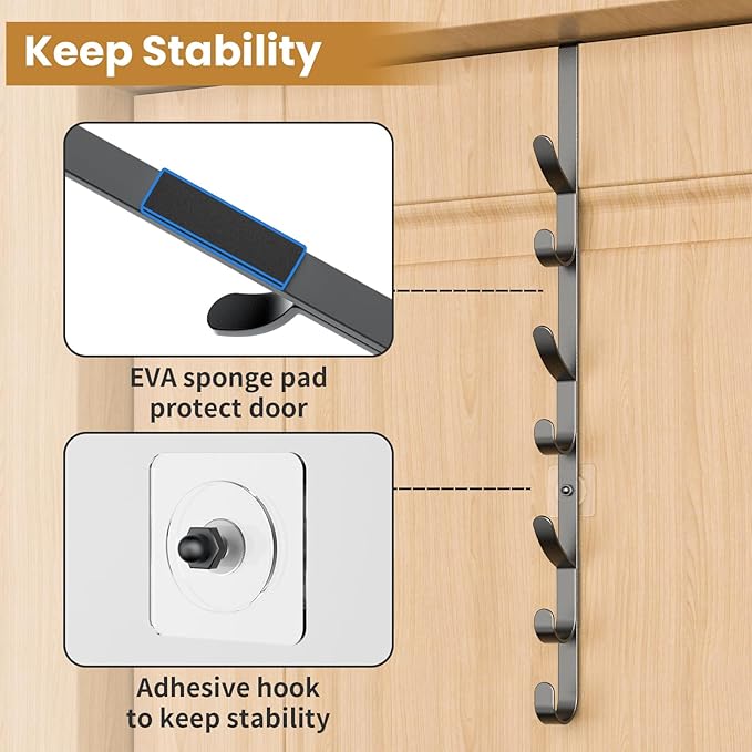 Over The Door Hooks, Metal Door Hooks for Hanging,Door Purse Organizer for Door Coat Hanger, Back of Shower for Hanging Towel Rack Clothes, Hat, Bathroom Bathroom Dorm Bedroom Closet (Black-3Packs)