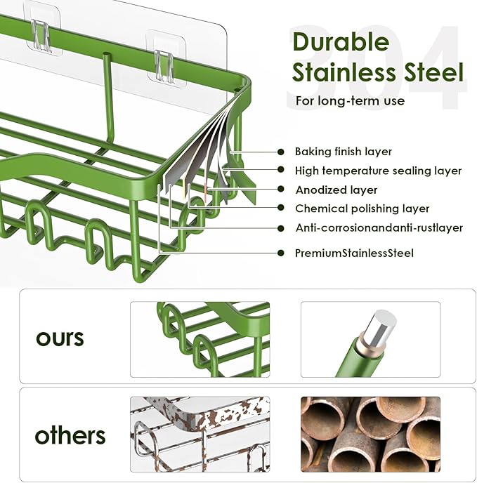 Shower Caddy Adhesive Shower Organizer 8-Pack, Rustproof Stainless Steel Bathroom Shelves, Large Capacity No-Drill Rack Storage Accessories with Soap Dish Toothbrush Holder Hooks
