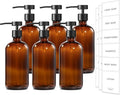 GMISUN Amber Glass Soap Dispenser, 6 Pack Bathroom Hand Soap Dispensers with Stainless Steel Pump, 17 Fl Oz Kitchen Hand and Dish Soap Dispenser Set, Modern Vintage Liquid Brown Soap Dispensers Bottle