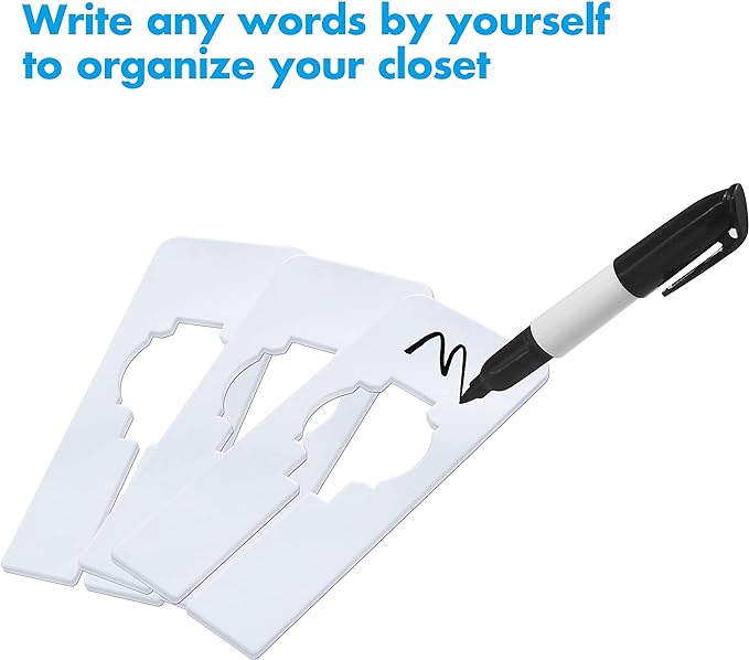 30 PCS Rectangular White Plastic Closet Dividers with a Bonus Marker, Writable and Reusable for Sorting Clothing Size, Color, Size 2” x 5.4’’(Inner Diameter 1.38”)