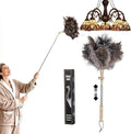 Extendable Ostrich Feather Duster, Natural Ostrich Feathers Long Handle Duster for Cleaning, 47” Soft & Fluffy Feather Duster for High Ceilings, Fans, Walls, Furniture, Home Dusting(A11-Ivory)