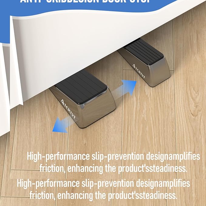 Heavy Duty Door Stopper Wedge - 1 Pack Widened Door Stop Wedge Made of Premium Quality Brushed Stainless Steel Suits Any Door, Any Floor with Set of 2 Plus Self-Adhesive Holder