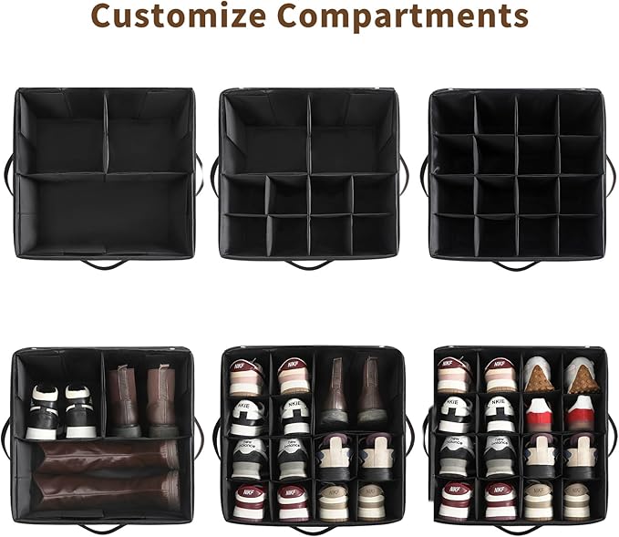 Varhomax Shoe Organizer Box for Closet 2 Pack, Fabric Shoe Storage Bin with Adjustable Dividers & Clear Cover, Holds up 16-32 Pairs of Sneakers & Sandals for Entryway, Cubby (Rust Brown)