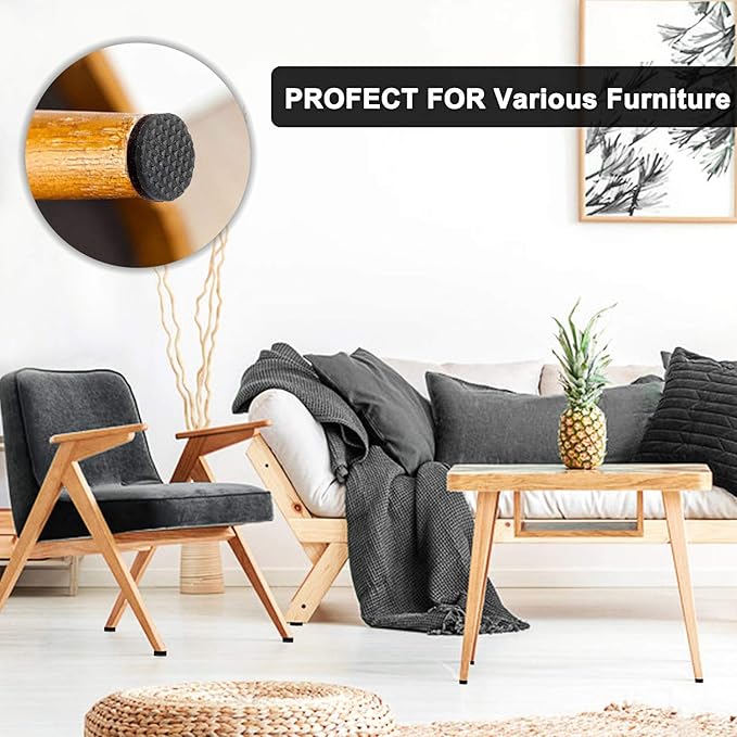 Yelanon Non Slip Furniture Pads - 48 pcs 1" Felt & EVA Furniture Grippers, Black, Round, Anti Slide Hardwood Floor Protector