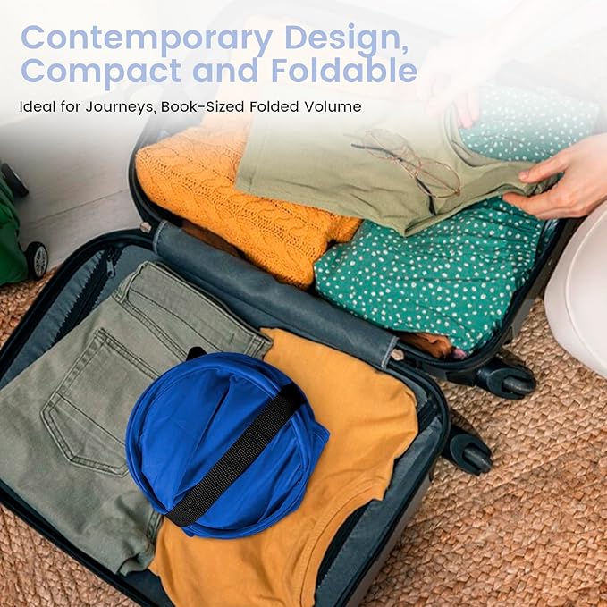 HOUSE AGAIN Upgraded Polyester Pop Up Laundry Hamper, Collapsible Laundry Baskets with Durable Handles Solid Bottom High Steel Frame and Side Pocket, Easy Open & Save space,Perfect for Storage(Blue)