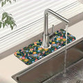 Colorful Flower Sink Splash Guard Faucet Mat Flowers Leaves Super Absorbent Fast Drying Mat Sink Gadgets-Splash Guard Behind Faucet Drip Catcher for Kitchen Bathroom, 15.5"x5.5"