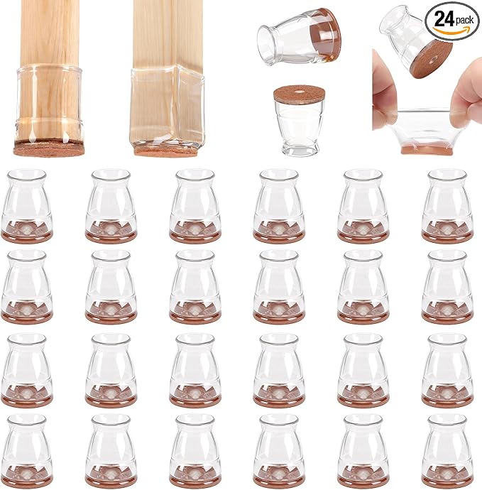 CHUNZEXI 24 Pack Extra Small Chair Leg Floor Protectors for Hardwood Floors, Silicone Felt Covers Pads Caps, Protect Wood Furniture Feet Floors Noise Reduce and Scratch (Universal X-Small & Clear)
