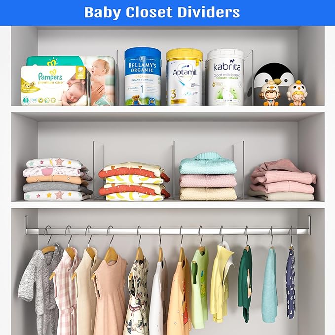 OKPOW Shelf Dividers Closet Organizer - 12" Tall X 9" Deep Acrylic Clear Sturdy Separate for Clothes Purse - Adjustable Space Saver Easy Install for Home Organization Enthusiasts 4 Pack