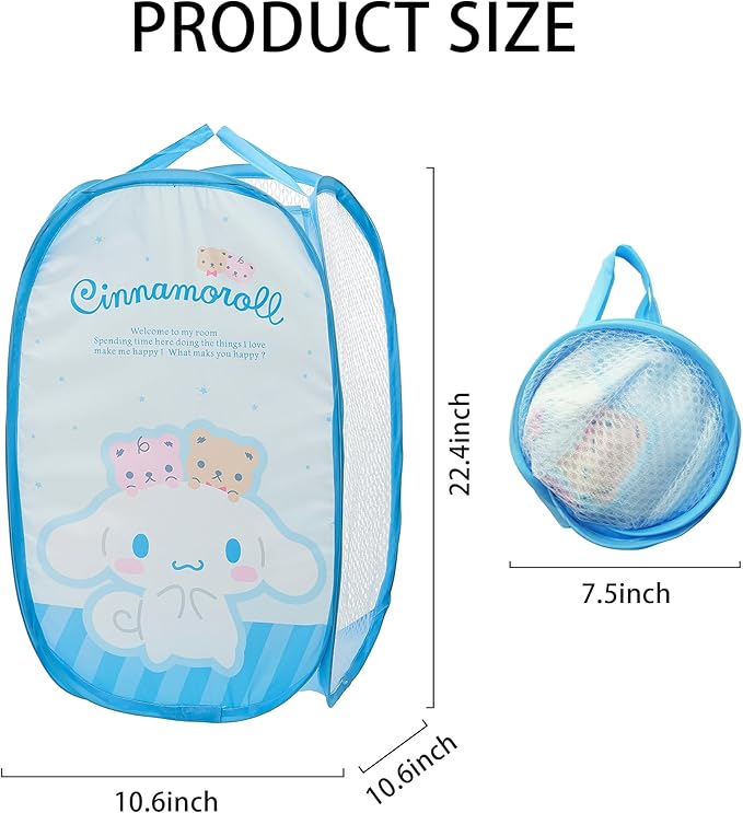 Cute Mesh Popup Laundry Hamper with Carry Handles, Large Capacity Foldable Lightweight Dirty Clothes Basket for Girls Room, Dorm | Travel & Camping