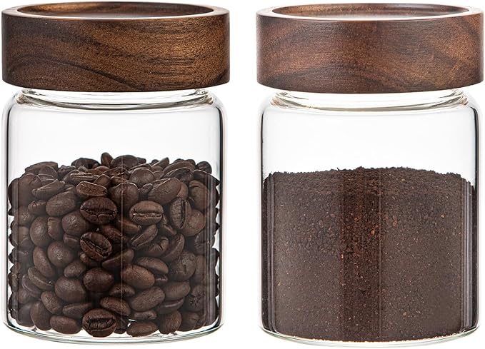Patoper Small Glass Coffee Jars with Top Screw Lid Round Storage Canister Clear Glass Food Jar for Pantry Sugar Tea Coffee Bean Spice Nuts Cookies Bath Salts (2×300ml(10oz))