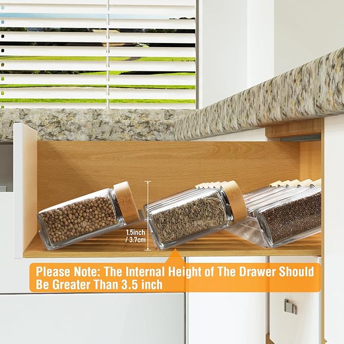 Spice Drawer Organizer 4 Tier, Acrylic Seasoning Organizer Rack, Clear Spice Rack Tray, Kitchen Seasoning Jars Drawers Insert (Jars Not Included/Expandable From 13" to 26")