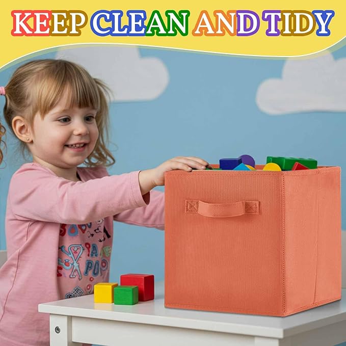 Yinder 6 Pcs Cube Storage Bin 11'' Storage Bins for Room Decor Colorful Bins Foldable Baskets for Nursery Organizer Boxes Fabric Boxes (Pastel Colors)
