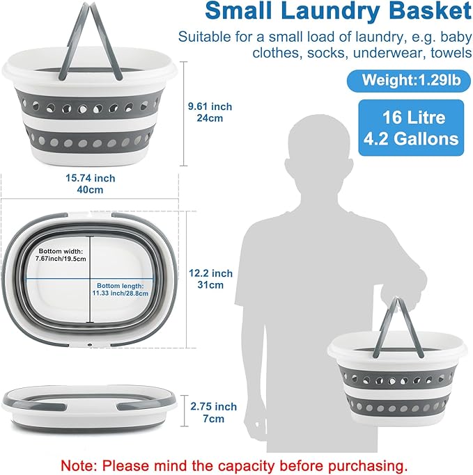 16L Collapsible Laundry Baskets with Handles, Small Laundry Hamper Plastic for Clothes Baby Kits, Pop-Up Clothes Hamper Plastic Bin Storage Basket Organizer for Dorm Room Essentials Camper Accessories