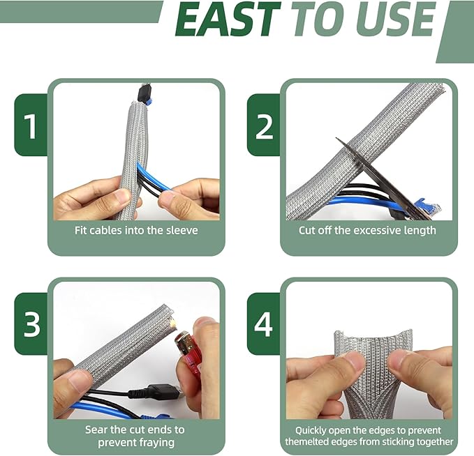 Split Wire Loom Tubing, Cable Protector Sleeve, Braided Cable Management for TV/Computer/Home Theater/Engine Bay, Cord Protectors from Pets No Chew (Grey, 1"-25ft)