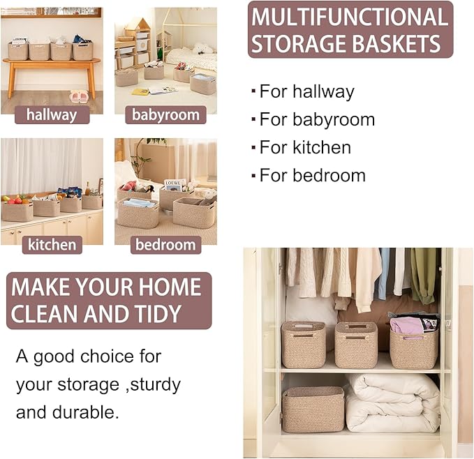 OIAHOMY 4 Pack Storage Baskets for Organizing, Cube Storage Bins for Shelves, Rectangle Storage Baskets With Handles, Woven Baskets for Storage, 16''Lx12''Wx8''H, Brown
