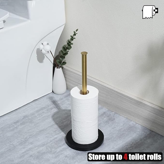 JQK Toilet Paper Storage Stand Gold, 304 Stainless Steel Thicken 0.8mm Tissue Reserve Holder Dispenser for Bathroom, Brushed Gold, TPS180-BG