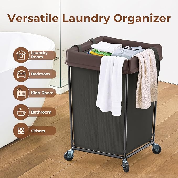 160L Laundry Hamper with Wheels, 2 Section Large Rolling Laundry Basket Bag with Wheels, Clothes Hamper Cart for Laundry, Bedroom, Bathroom and Dorm