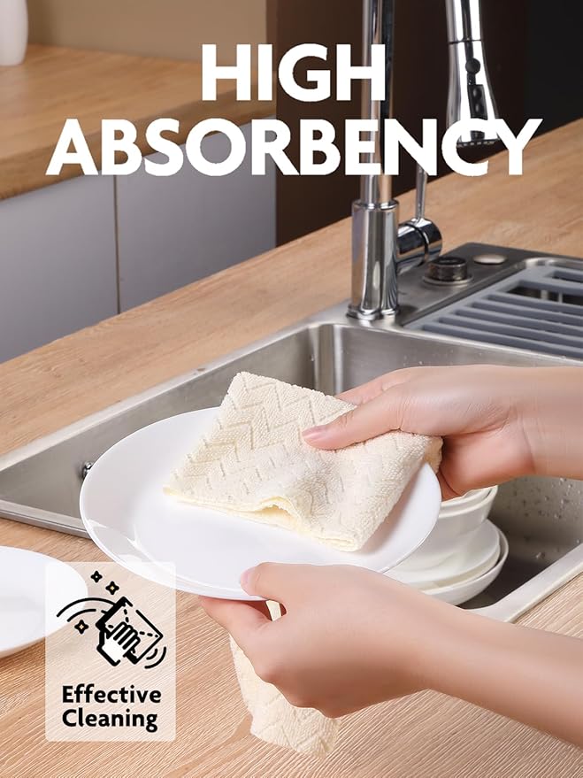Fantasticlean Microfiber Cleaning Cloth Roll, 16" x 12"- 50 Sheets, Reusable Tear Away Microfiber Towels, Ultra Absorbent Dish Rags for Car, Home or Office (Beige Ripple)