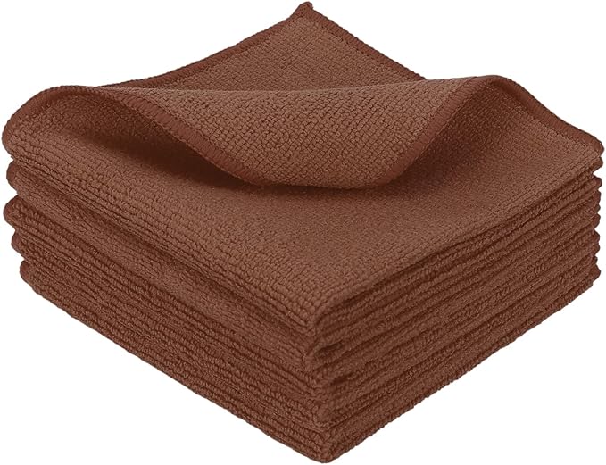 uxcell 5 Pcs Microfiber Cleaning Cloth, Kitchen Towels Reusable Microfiber Towels Highly Absorbent for Household Cleaning Supplies, Kitchen, Bathroom, Brown(Square), 11.8" X11.8