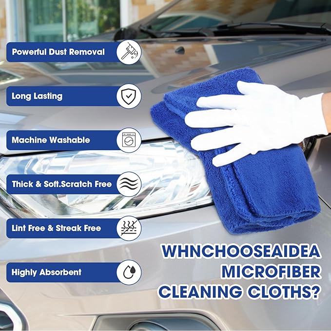 Shimeyao 30 Pcs 16 x 16 Inch Edgeless Microfiber Plush Towels for Cars Detailing Drying Wash Polishing Absorbent Cleaning Cloths, 500 GSM(Blue, Gray)