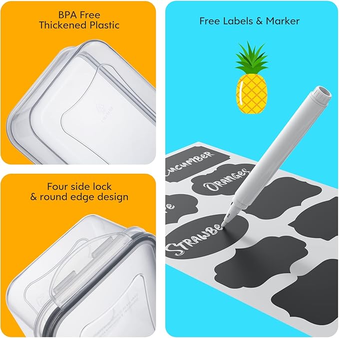 44 PCS Food Storage Container with Lid (22 Lids & 22 Containers) - Leakproof Meal-Prep Containers for Kitchen Storage Reusable Plastic Microwave/Dishwasher Safe with Labels & Pen
