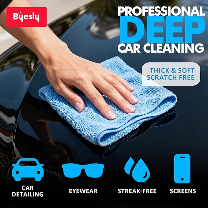 12-Pack Microfiber Cleaning Cloth, 11.5x11.5 Microfiber Towels for Cars, Dishes & House, for Detailers, Chefs & Efficient Home | Scratch-Free, Lint-Free, Ultra Absorbent(Yellow/Pink/Blue)