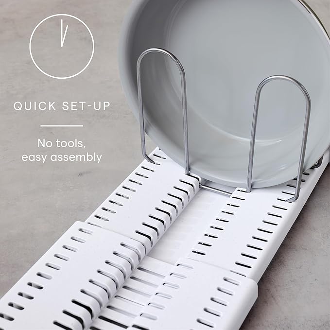 YouCopia StoreMore Expandable Pan and Lid Rack with Steel Wires, 12.5"-22" Wide Adjustable Pan Organizer for Kitchen Cabinet Storage, Premium Edition