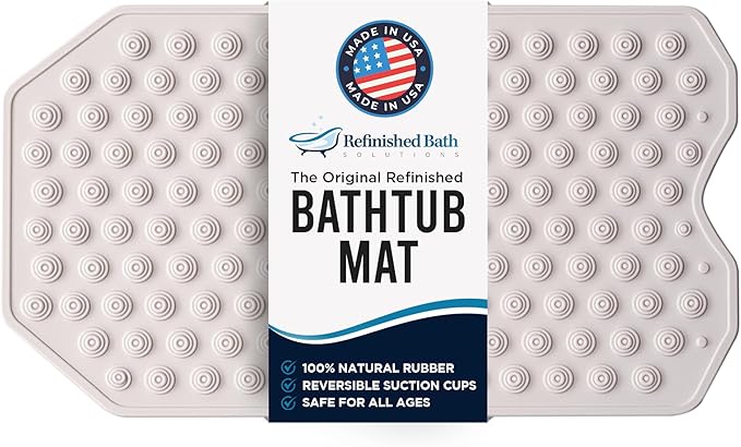 The Original Refinished Bathtub Mat - No Suction Cup Bath Mat, Designed for Textured and Refinished Bathtubs Made of Rubber Not Cheap Plastic, Great for Children and Elderly (White)