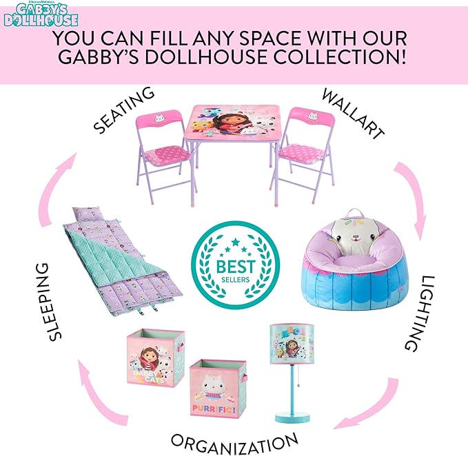 Gabby’s Dollhouse Set of 2 Collapsible Storage Cubes with Carry Handles, Kids Room & Playroom Organizer Bins, 10” x 10”