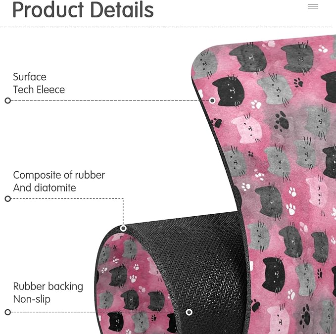 Watercolor Pink Cat Faces Paw Print Sakura Hearts Kitchen Sink Splash Guard Sink Faucet Mat Faucet Handle Drip Catcher Drain Mats for Kitchen Bathroom Countertop Absorb
