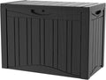 Outdoor Storage Box Waterproof, 50 Gallon Lockable Resin Deck Box Small, Patio Storage Bin for Pool Accessories Cushion Furniture, Garden Tools, UV-Resistant Outside Delivery Black