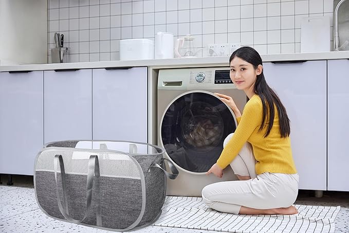 pop-up laundry basket，with Durable Handles collapsible Mesh laundry Hamper,Easy to Open and Fold,Premium Cationic Fabric… (Cationic Gray)……