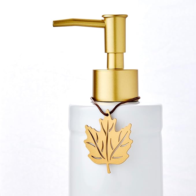 SKL Home Seasonal Charm Soap/Lotion Dispenser Gift Set with 4 Interchangeable Stainless Steel Charms, Refillable for Bathroom & Kitchen, Warm Gold