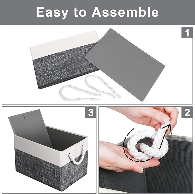 Fab totes Storage Bins [8-Pack], Foldable Storage Baskets for Organizing Toys, Books, Shelves, Closet, Large Storage Box with Rope Handles, Sturdy Organizer Bins, White & Black