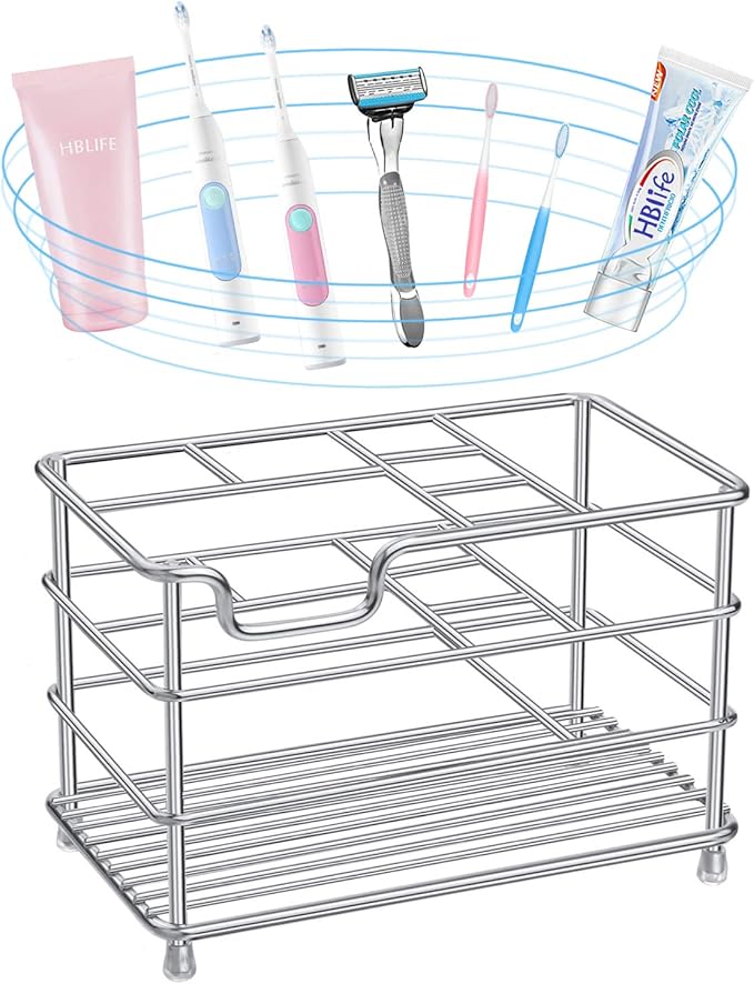 HBlife Large Electric Toothbrush Holder for Bathroom, Silver Stainless Steel Bathroom Accessories Organizer for Small Spaces
