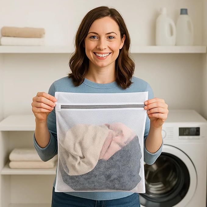 Kimmama Laundry Mesh Wash Bags, Lingerie Bags for Washing Delicates, Mesh Laundry Bags for Washing Machine, White Net, Grey Zipper, 2XXL