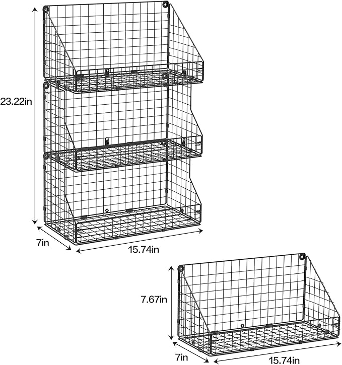 X-cosrack 3 Tier Large Stackable Snack Organizer - Versatile Wall Mounted Wire Storage Basket with Divider for Candy Chip Cans Bars - Ideal for Pantry Office Home