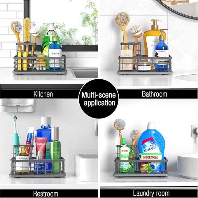 EXTRA LARGE Kitchen Sink Caddy Organizer, [FLEXIBLE PLACEMENT & FAST-DRYING] Sponge Holder for Kitchen Sink Countertop,Stainless Steel with Rust-Resistant Coating-10.24" L x 6.5" W x 5.83" H