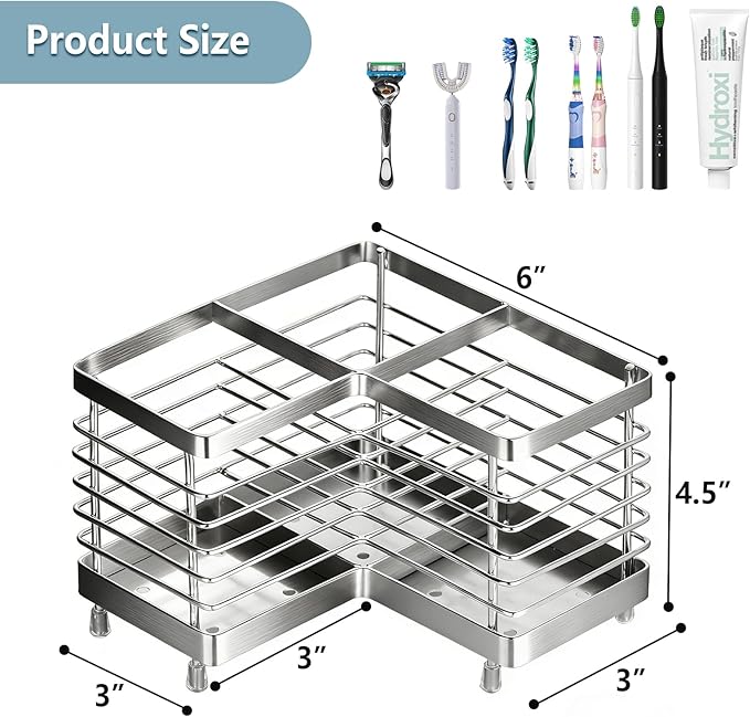 MYITYARD Toothbrush Holders for Bathrooms, Stainless Steel Electric Toothbrush and Toothpaste Organizer, Toothpaste Holder Stand, Bathroom Accessories for Countertop, 3 Slots Silver