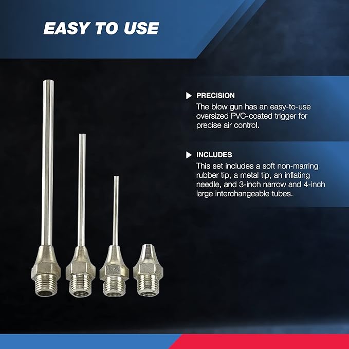 Neiko 31112 Air Blow Gun Nozzle Set, Air Compressor' Air Gun W/ 5 Interchangeable Nozzles, Air-Compressor Accessories Tools Air Gun, Air Blower Gun