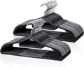 Tonswachic Heavy Duty Plastic Hangers 50 Pack, Space Saving Clothes Hangers, Non-Slip, 0.2 Inches Slim, 360° Swivel Silver Hook for Shirts, Sweaters & Pants, Black and Dark Gray