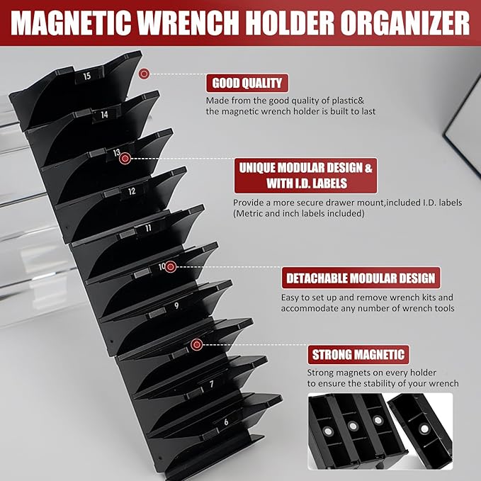 84 pcs Magnetic Modular Wrench Organizer Wrench Holder - Wrenchs Tool Organizers for Tool Drawer Storage, Wrenchs Rack with Metric SAE Labels, Tool Storage Set Holder Festival Mechanics pcs