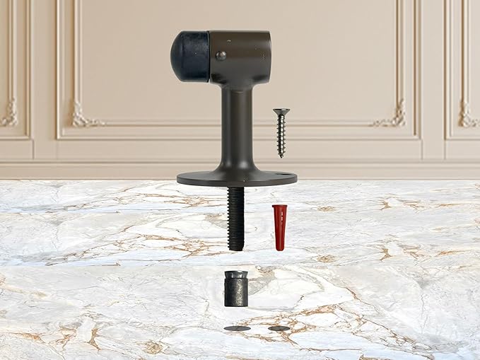QCAA Solid Brass Door Stop, 3" Height, US10B ORB(Oil-Rubbed Bronze), Made in Taiwan, 1 Pack