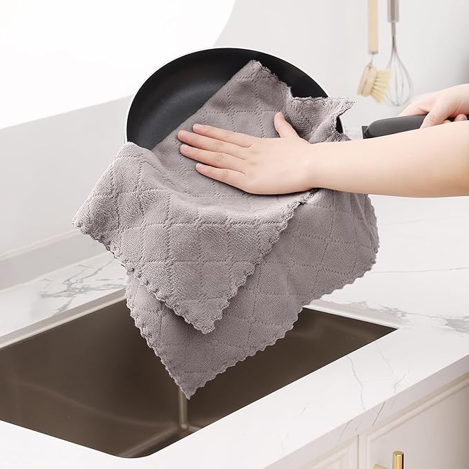 Homaxy 12 Pack Dish Towels for Kitchen (13 x 19 Inches, Grey), Super Soft and Absorbent Coral Velvet Dish Cloths for Washing Dishes, Nonstick Oil Fast Drying Microfiber Cleaning Cloth