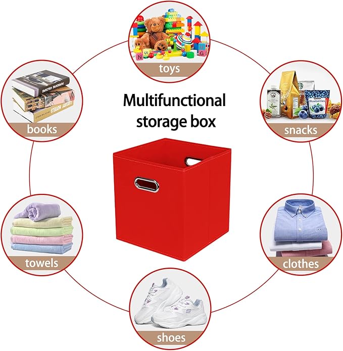 Fabric Cloth Storage Bins,Fabric Cube Bins Organizer with Dual Handles Foldable Cube Storage Baskets for Home Bedroom Storage,Set of 3,(Red)
