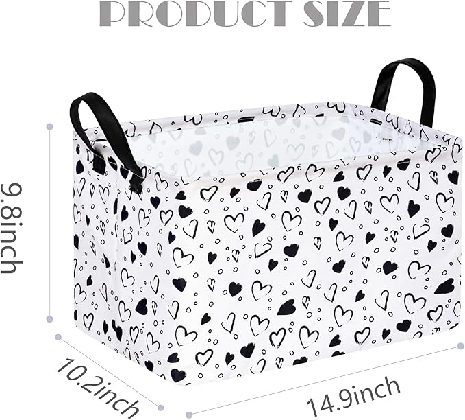Girls Empty Gift Basket Heart Print Storage Cube for Women, Closet Shelf Organizer Bins with Handles Nursery hamper Kids Toys Books Box Room Deco